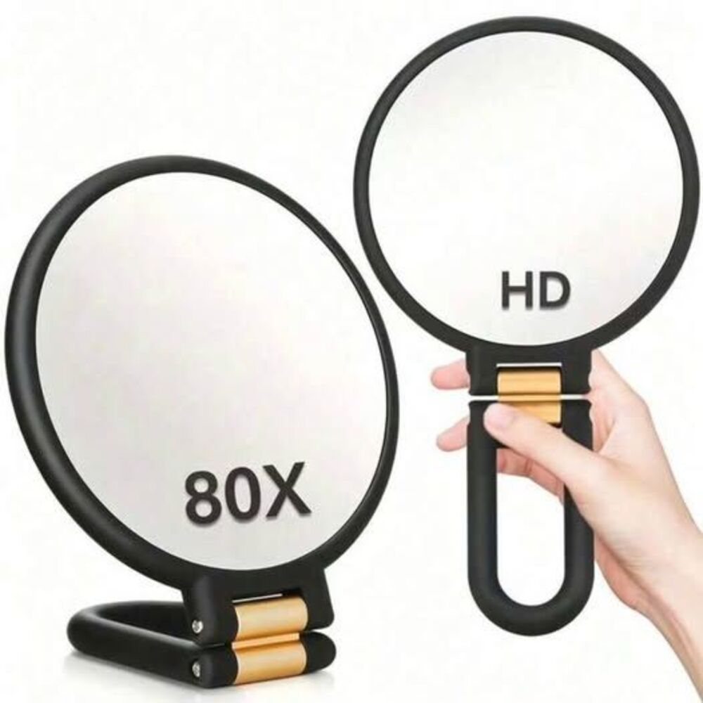 80X Magnifying Makeup Mirror 360° Folding Handheld/Tabletop Mirror – New